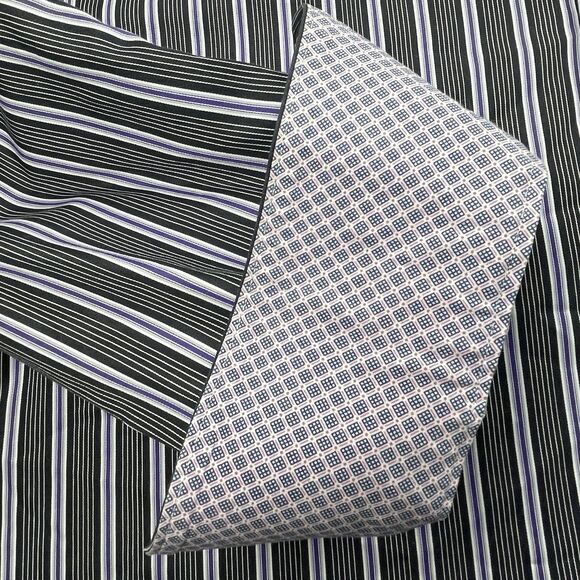 Bugatchi Uomo Mens Striped Long Sleeve Button Up Black Purple Shirt-L - Picture 7 of 12